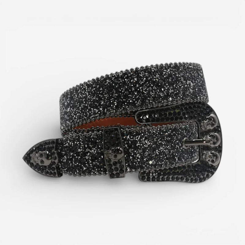 Ceinture à strass crâne audacieuse en simili cuir