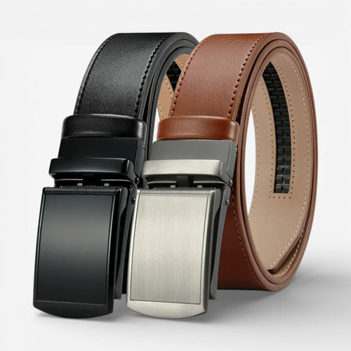 Ceinture automatique pour homme en cuir avec surpiqûres