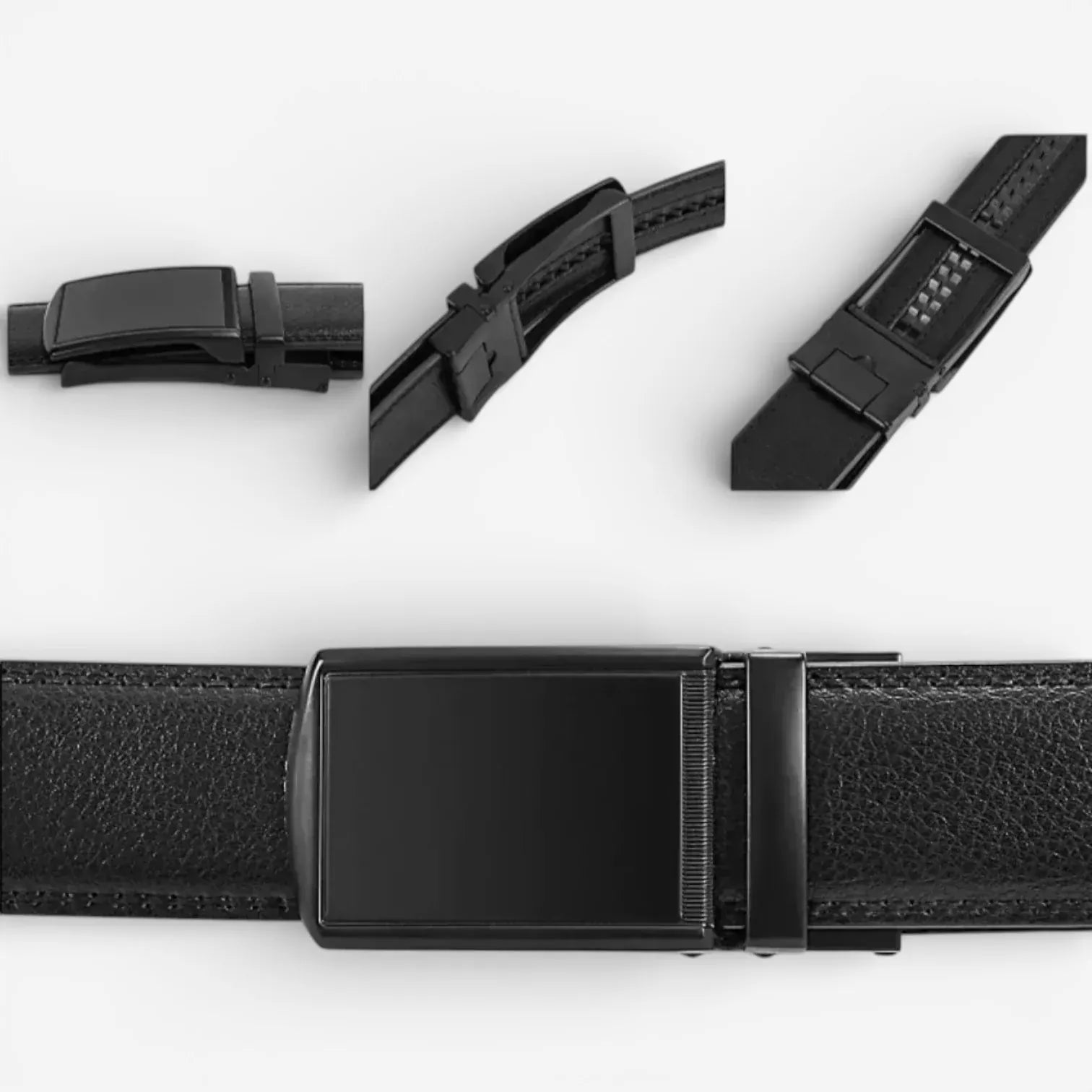 Ceinture automatique pour homme en cuir avec surpiqûres