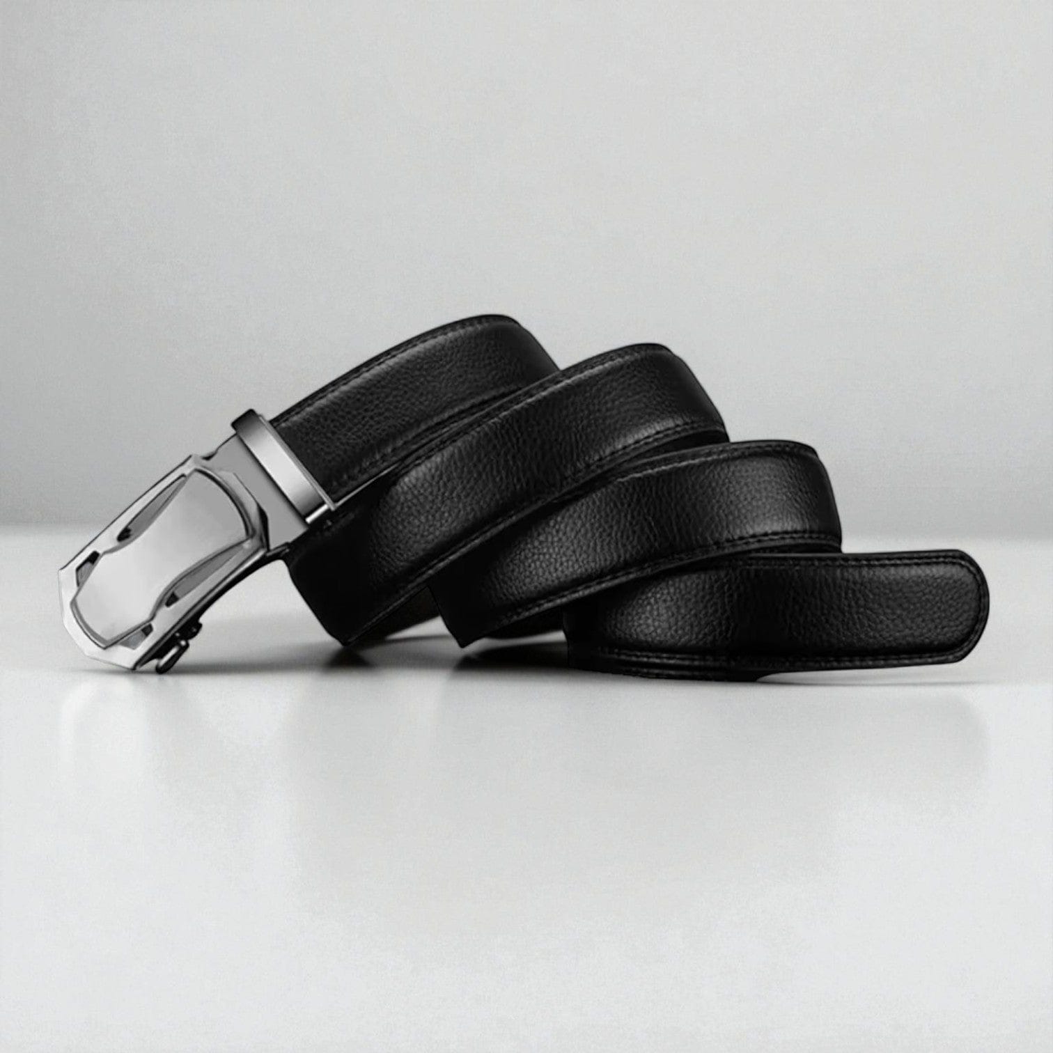 Ceinture automatique pour homme en cuir avec boucle en métal brossé