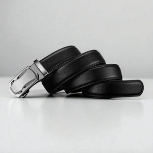 Ceinture automatique pour homme en cuir avec boucle en métal brossé