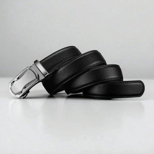 Ceinture automatique pour homme en cuir avec boucle en métal brossé