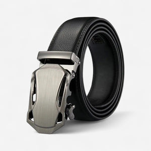 Ceinture automatique pour homme en cuir avec boucle en métal brossé