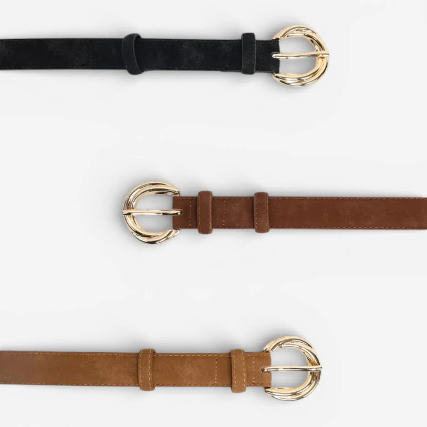 Ceinture fine femme avec boucle arrondie dorée