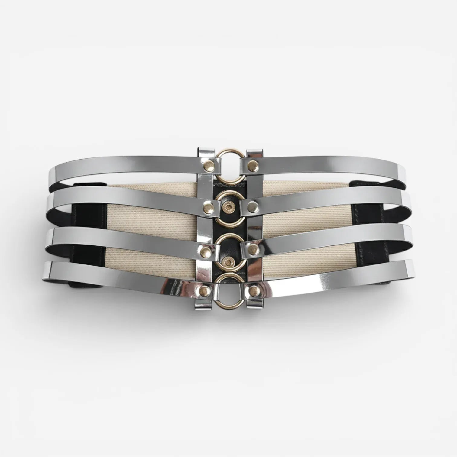 Ceinture pour femme dorée avec 4 rangées de boucles et largeur 10 cm