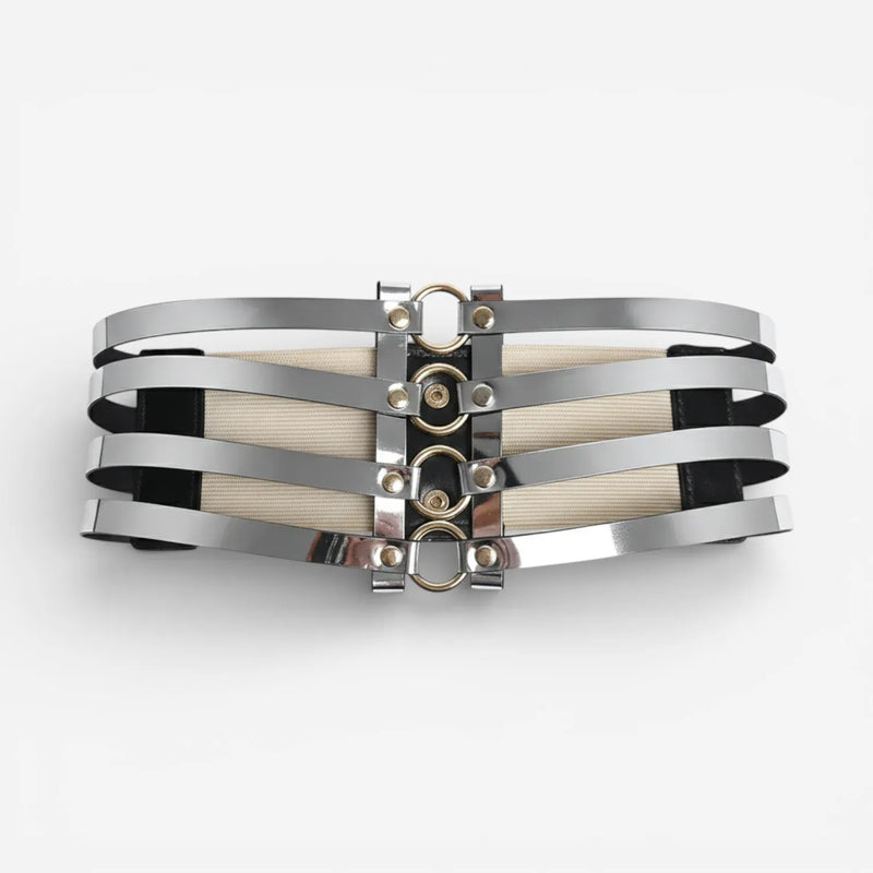Ceinture pour femme dorée avec 4 rangées de boucles et largeur 10 cm