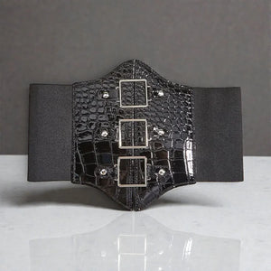 Ceinture corset femme large avec boucles argentées