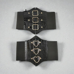 Ceinture corset femme large avec boucles argentées