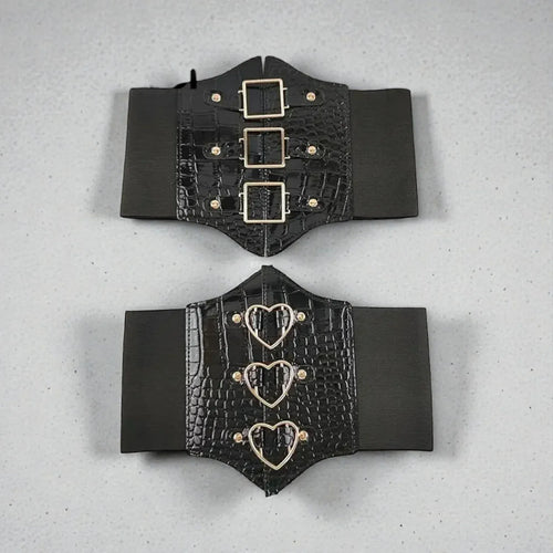 Ceinture corset femme large avec boucles argentées