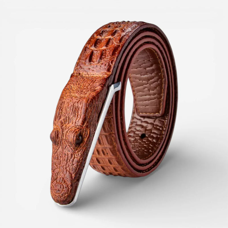 Ceinture crocodile homme en cuir avec boucle en relief