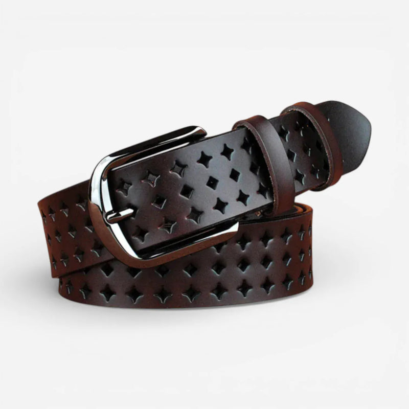 Ceinture cuir ajourée femme motifs élégants