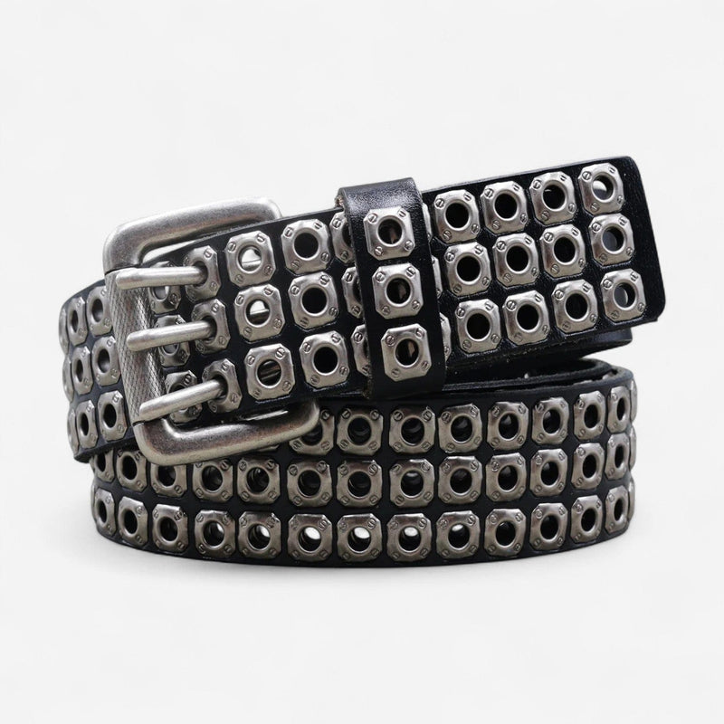 Ceinture cuir avec rivets métalliques au design rock