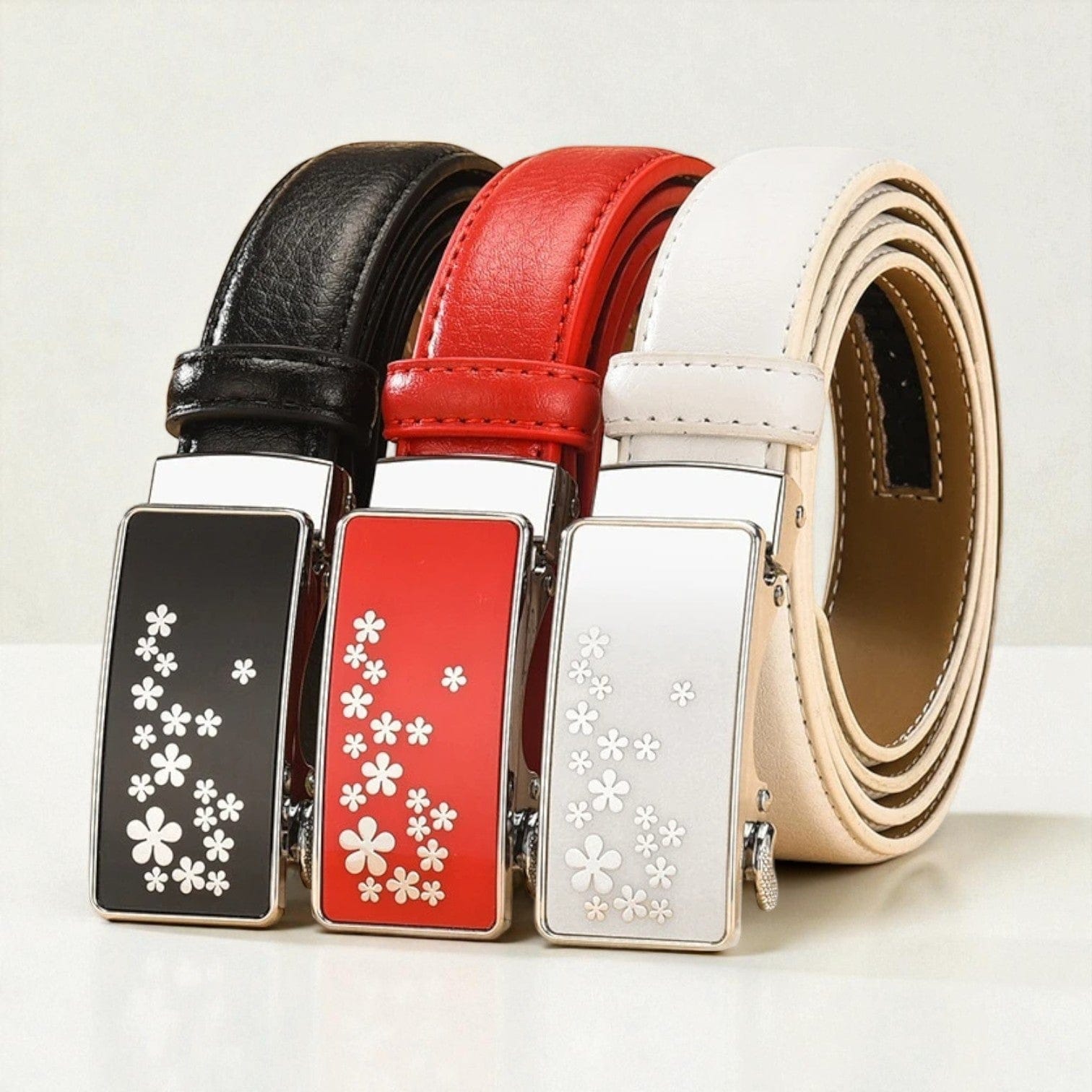Ceinture pour femme en cuir automatique avec boucle florale design