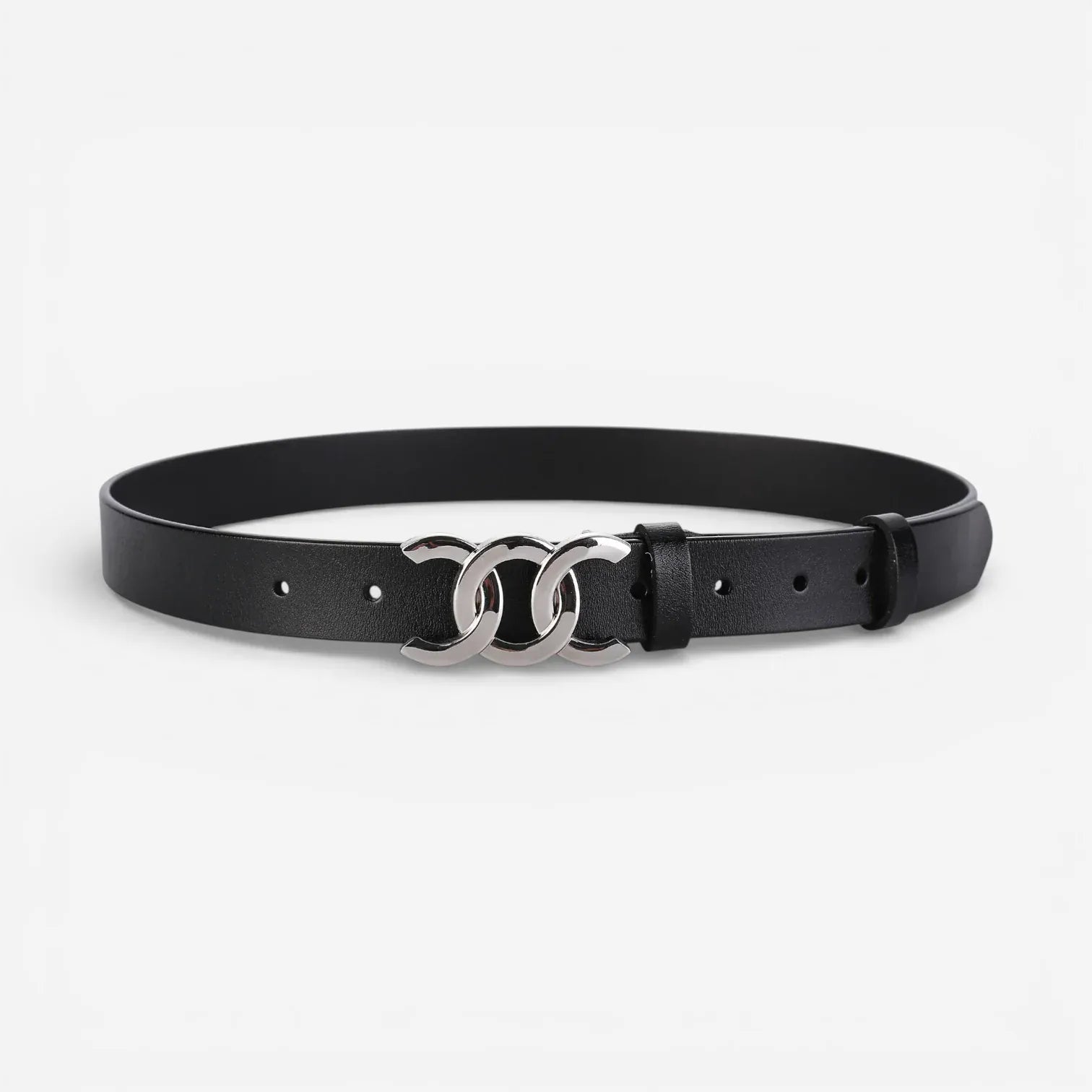 Ceinture pour femme en cuir avec boucle décorative triple anneau