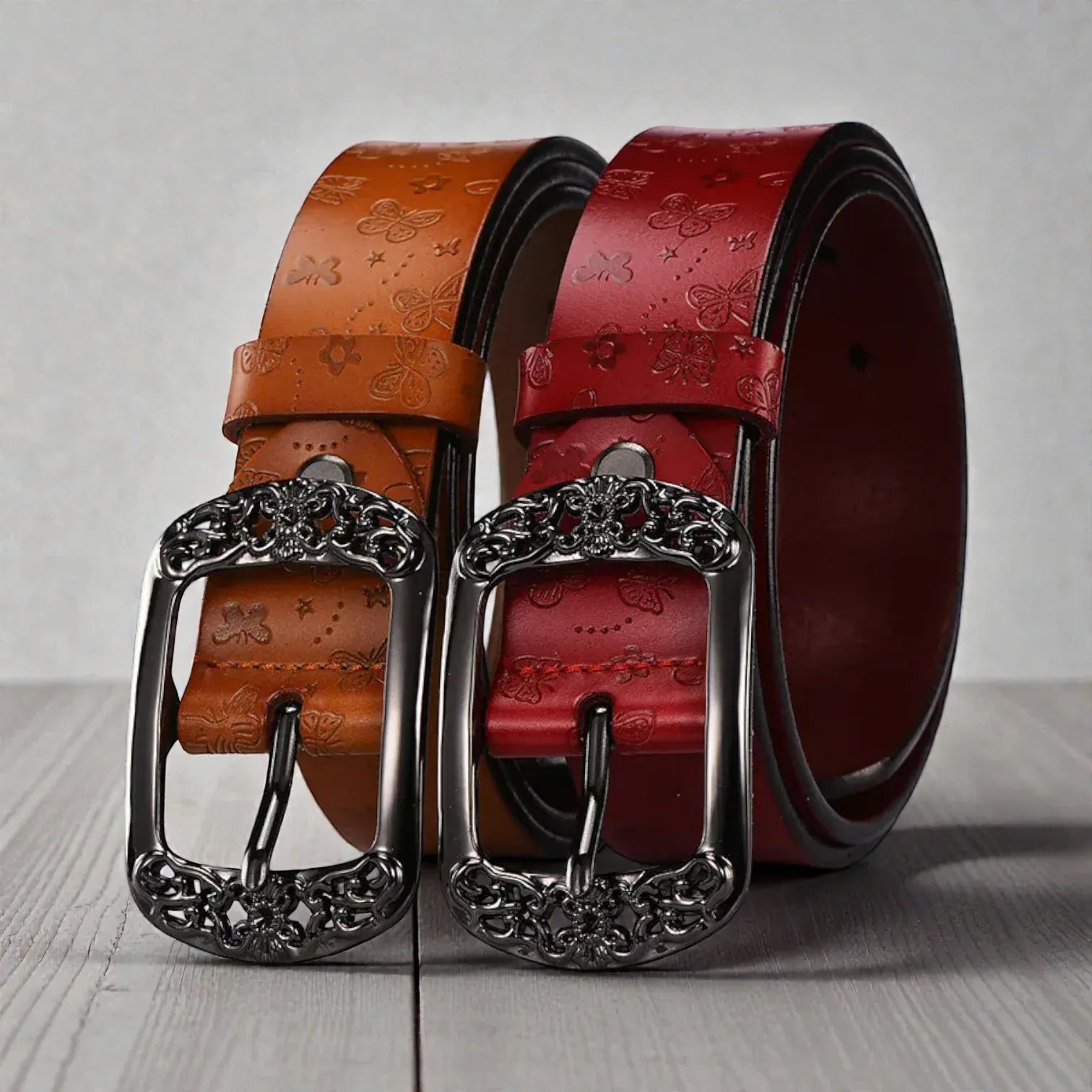 Ceinture rétro femme cuir embossé