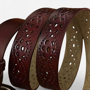 Ceinture pour femme en cuir ajouré avec motifs floral