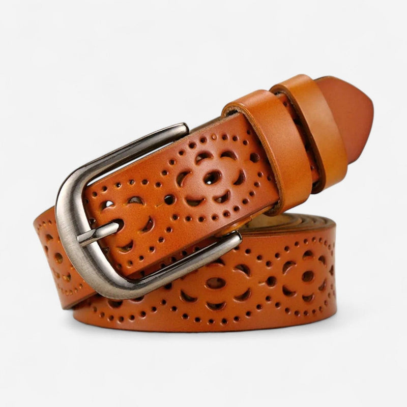 Ceinture pour femme en cuir ajouré avec motifs floral