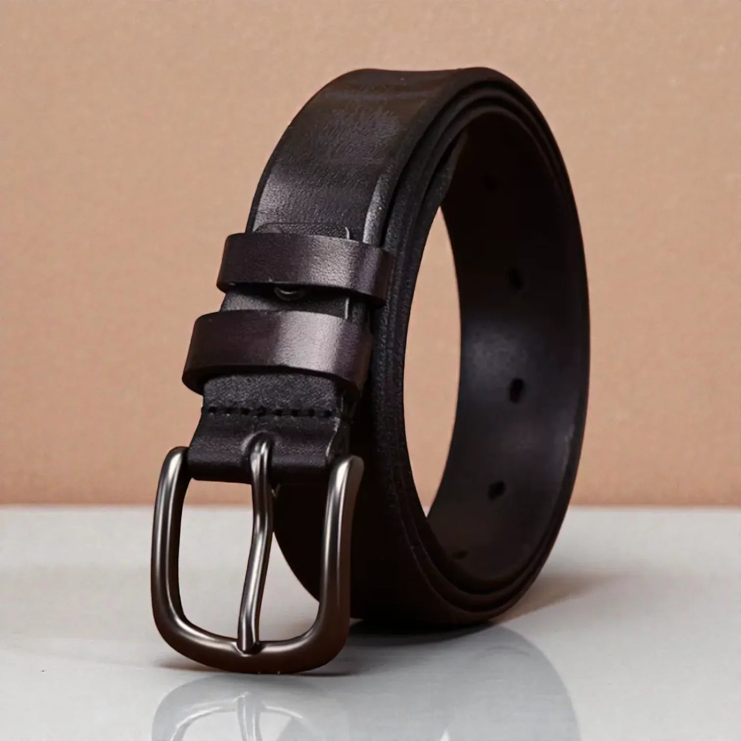 Ceinture pour femme en cuir effet patiné et boucle noire