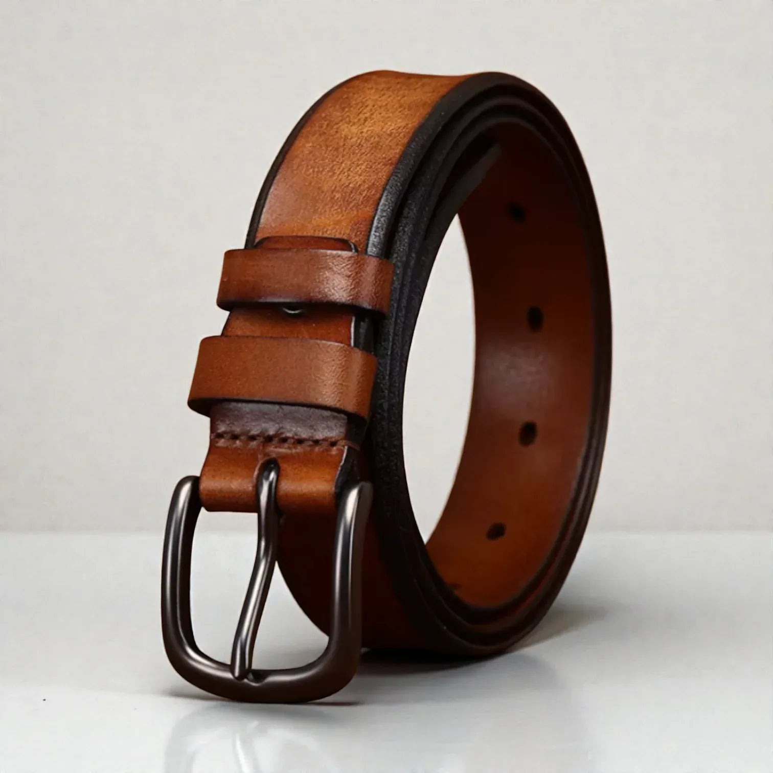 Ceinture pour femme en cuir effet patiné et boucle noire