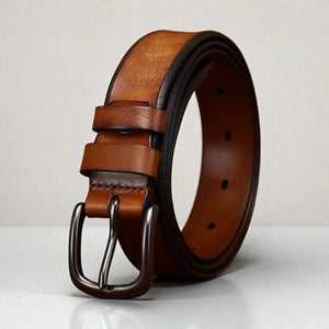 Ceinture pour femme en cuir effet patiné et boucle noire