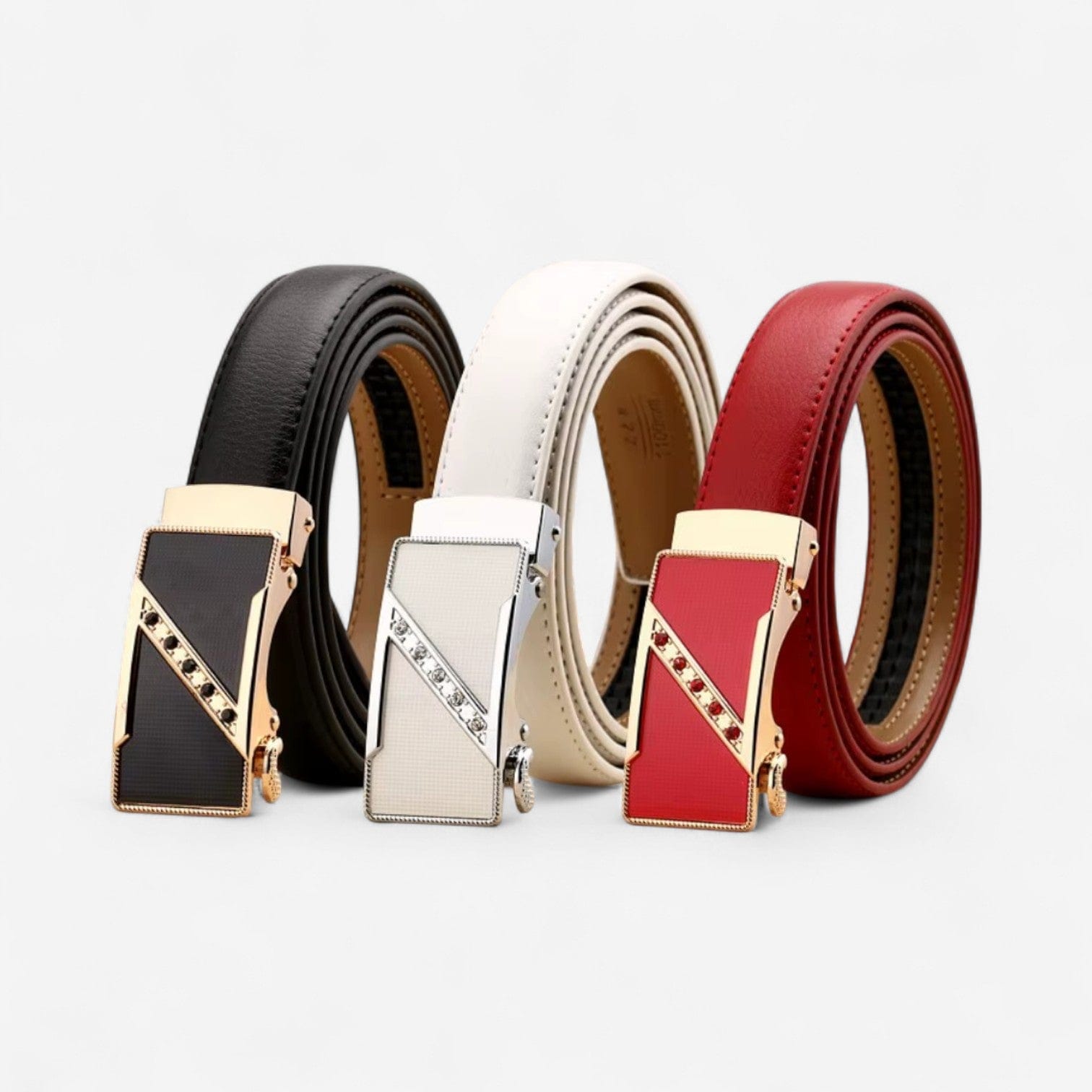 Ceinture pour femme en cuir automatique avec boucle décorative dorée ou argentée