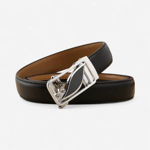 Ceinture pour femme en cuir automatique avec boucle décorative dorée ou argentée