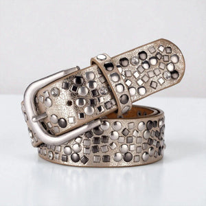 Ceinture pour femme en cuir avec rivets géométriques argentés