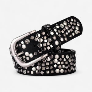 Ceinture pour femme en cuir avec rivets géométriques argentés
