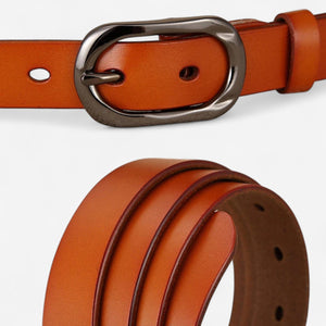 Ceinture pour femme en cuir avec boucle ovale en métal poli