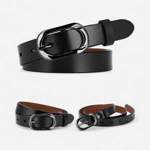 Ceinture pour femme en cuir avec boucle ovale en métal poli