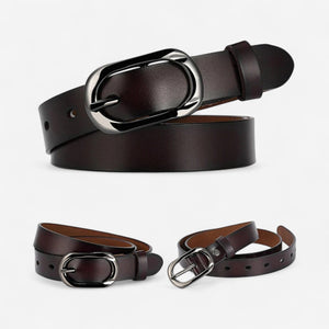 Ceinture pour femme en cuir avec boucle ovale en métal poli