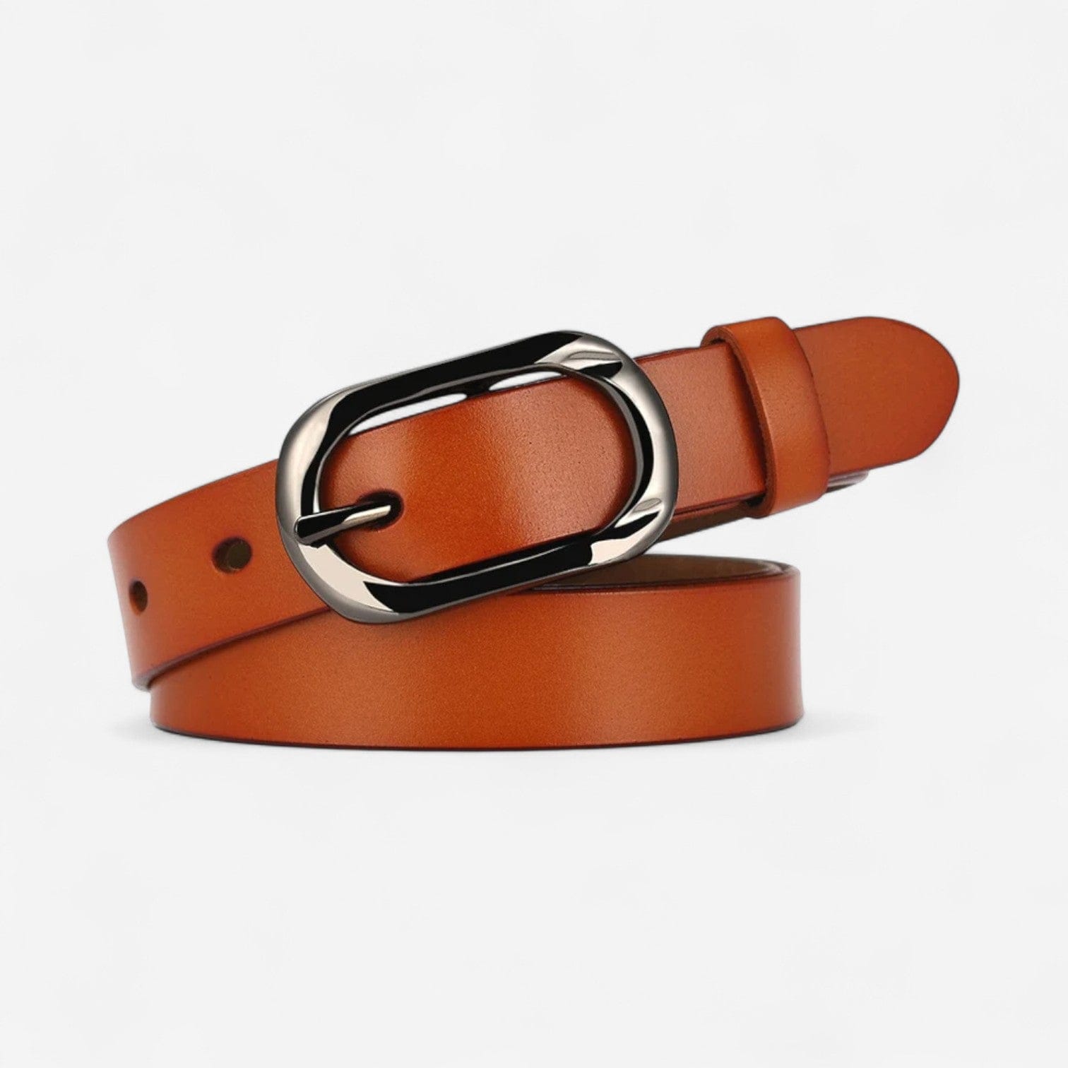 Ceinture pour femme en cuir avec boucle ovale en métal poli