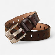 Ceinture pour femme en cuir avec perforations oblongues et boucle rectangulaire