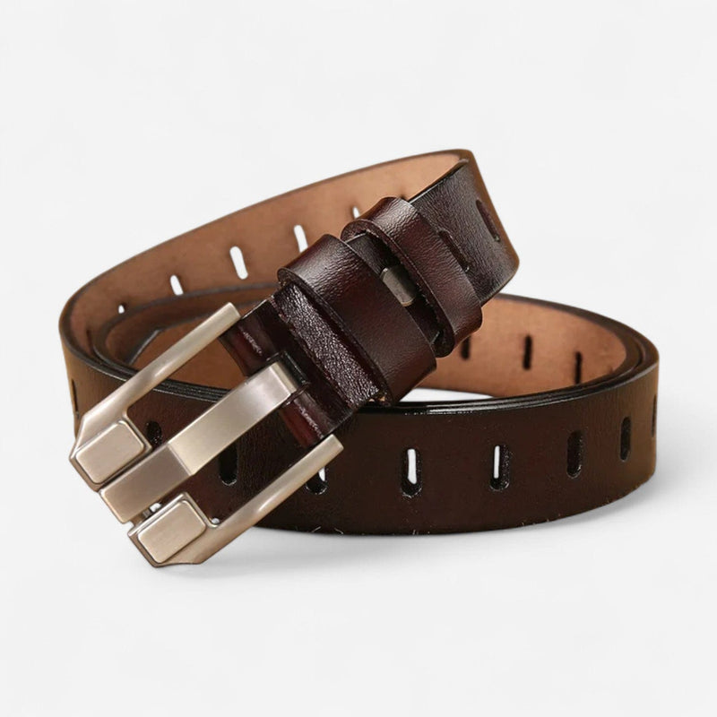 Ceinture pour femme en cuir avec perforations oblongues et boucle rectangulaire