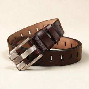 Ceinture pour femme en cuir avec perforations oblongues et boucle rectangulaire