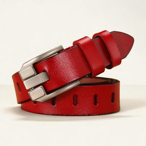 Ceinture pour femme en cuir avec perforations oblongues et boucle rectangulaire
