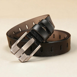 Ceinture pour femme en cuir avec perforations oblongues et boucle rectangulaire