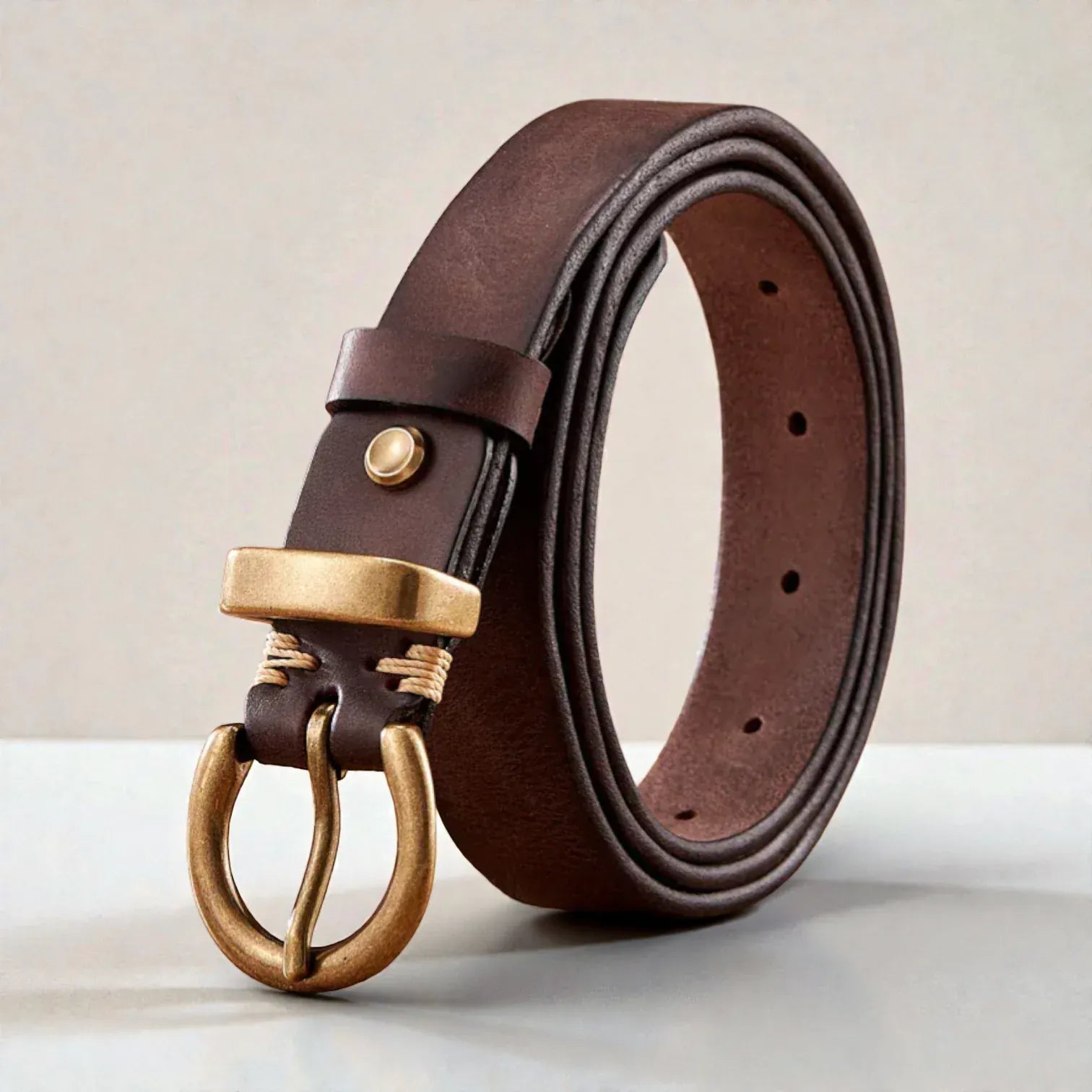 Ceinture en cuir marron pour femme avec boucle vintage