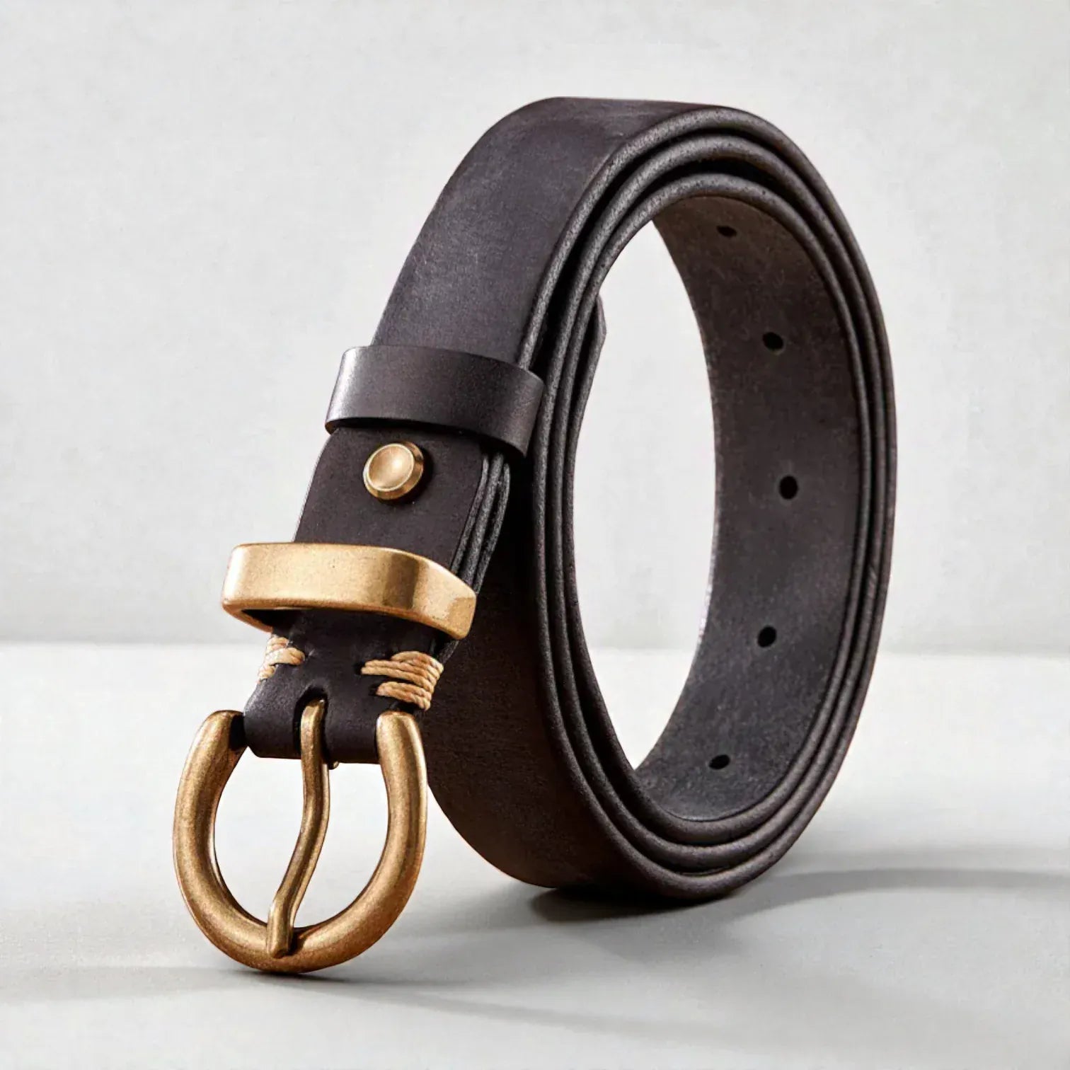 Ceinture en cuir marron pour femme avec boucle vintage