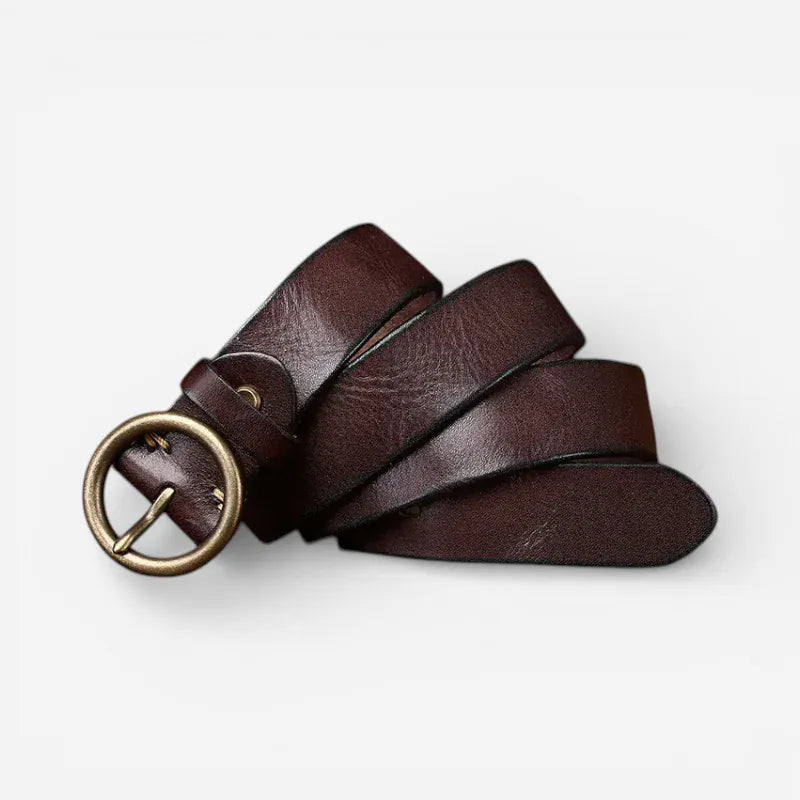 Ceinture pour femme cuir pleine fleur boucle ronde