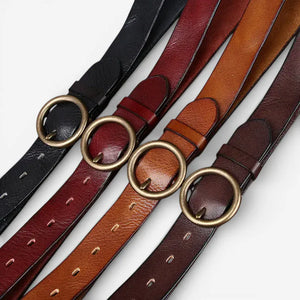 Ceinture pour femme cuir pleine fleur boucle ronde