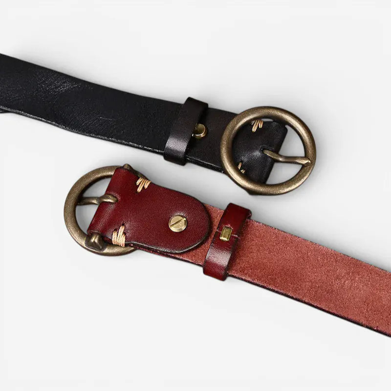 Ceinture pour femme cuir pleine fleur boucle ronde