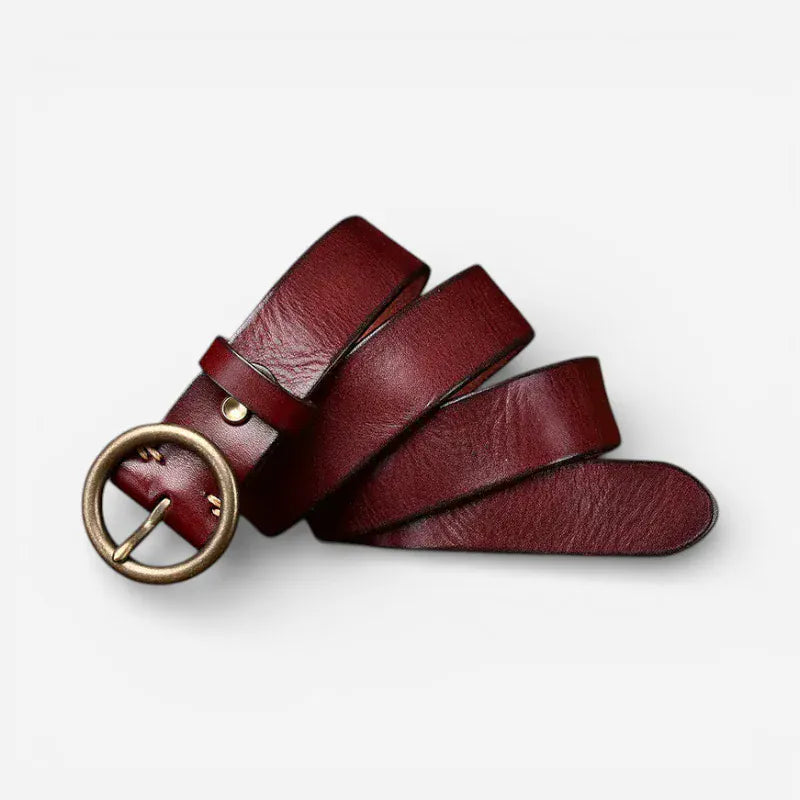 Ceinture pour femme cuir pleine fleur boucle ronde