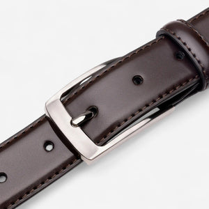 Ceinture pour homme en cuir avec finition lisse et boucle argentée