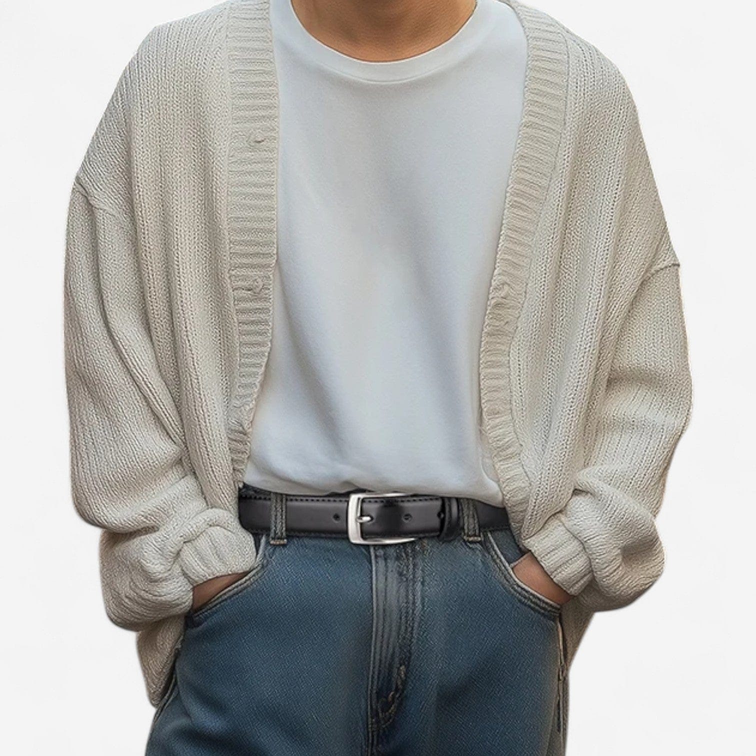 Ceinture pour homme en cuir avec finition lisse et boucle argentée