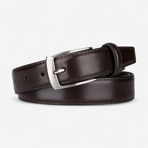Ceinture pour homme en cuir avec finition lisse et boucle argentée