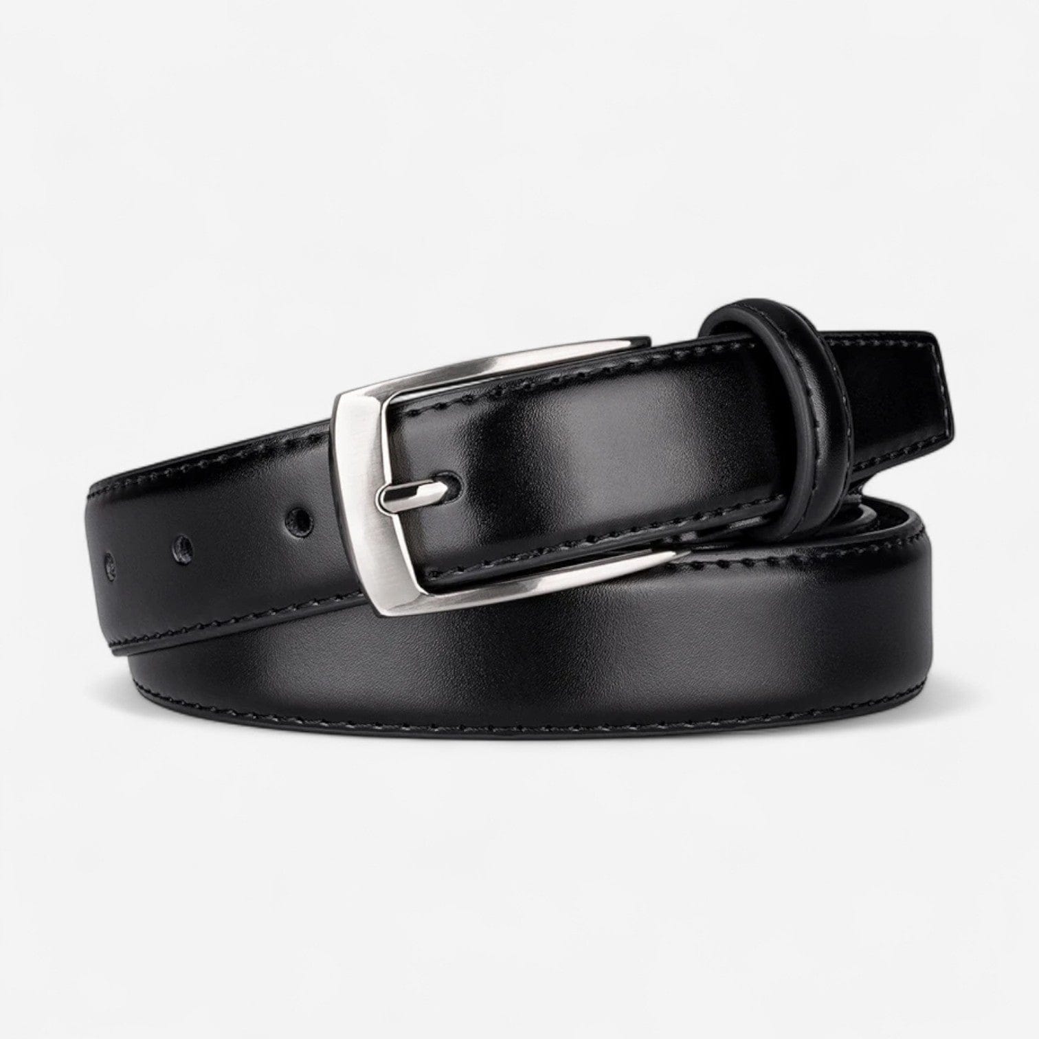 Ceinture pour homme en cuir avec finition lisse et boucle argentée