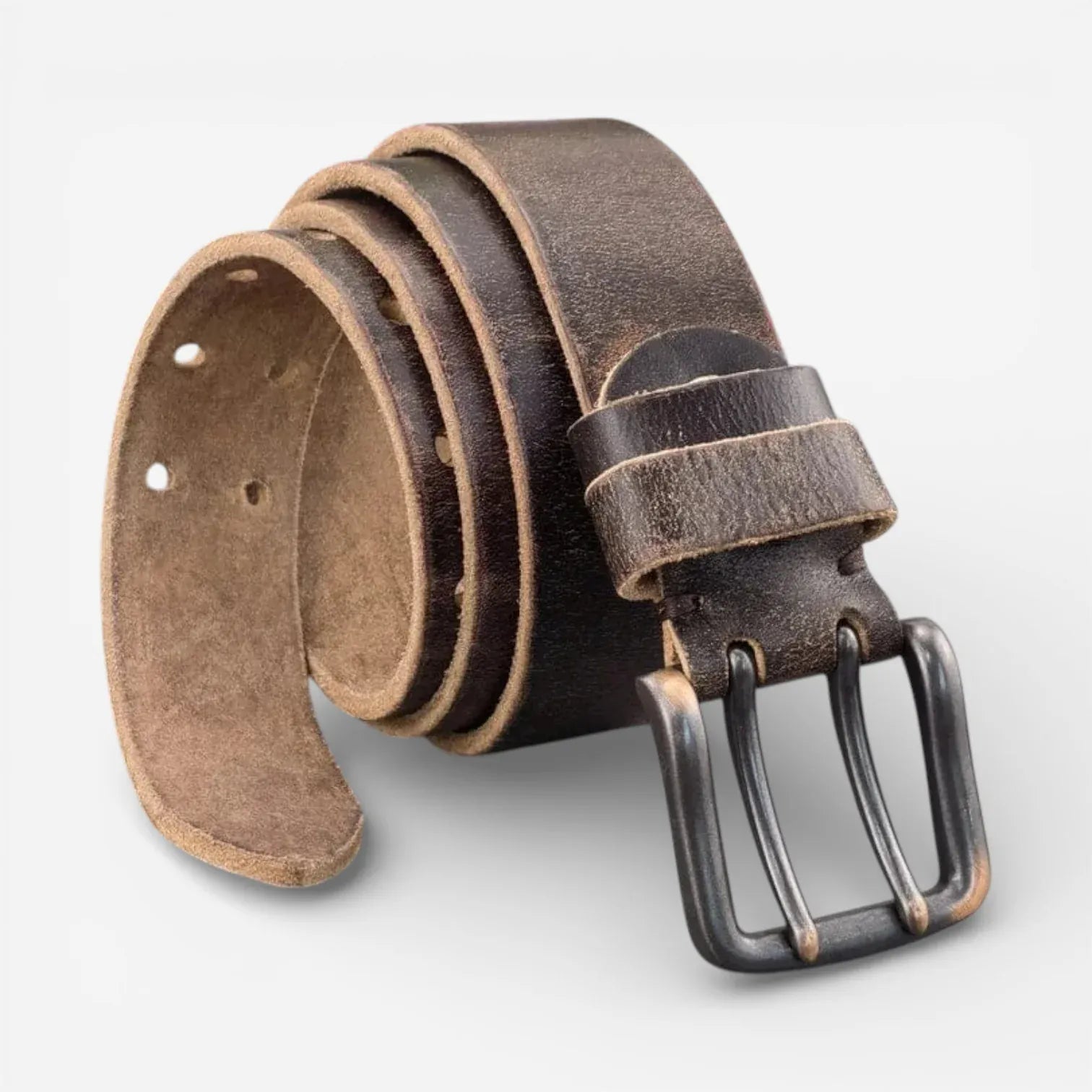 Ceinture en cuir pleine fleur homme avec boucle double ardillon