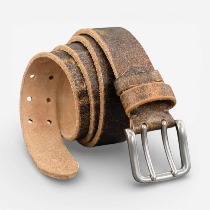Ceinture en cuir pleine fleur homme avec boucle double ardillon