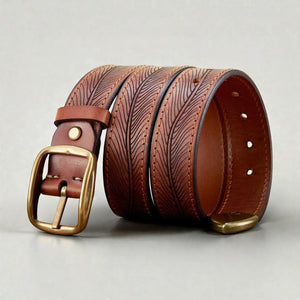 Ceinture cuir pleine fleur homme avec détails texturés